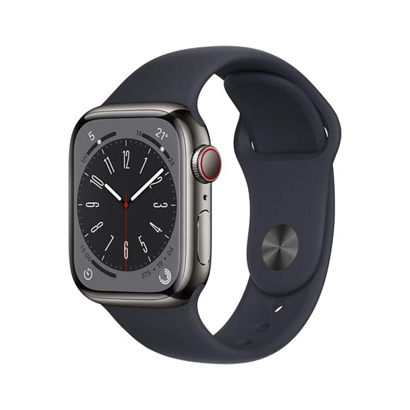 Apple Watch Series 8 (GPS + Cellular, 45mm) Smartwatch - Edelstahlgehäuse Graphit, Sportarmband Graphit